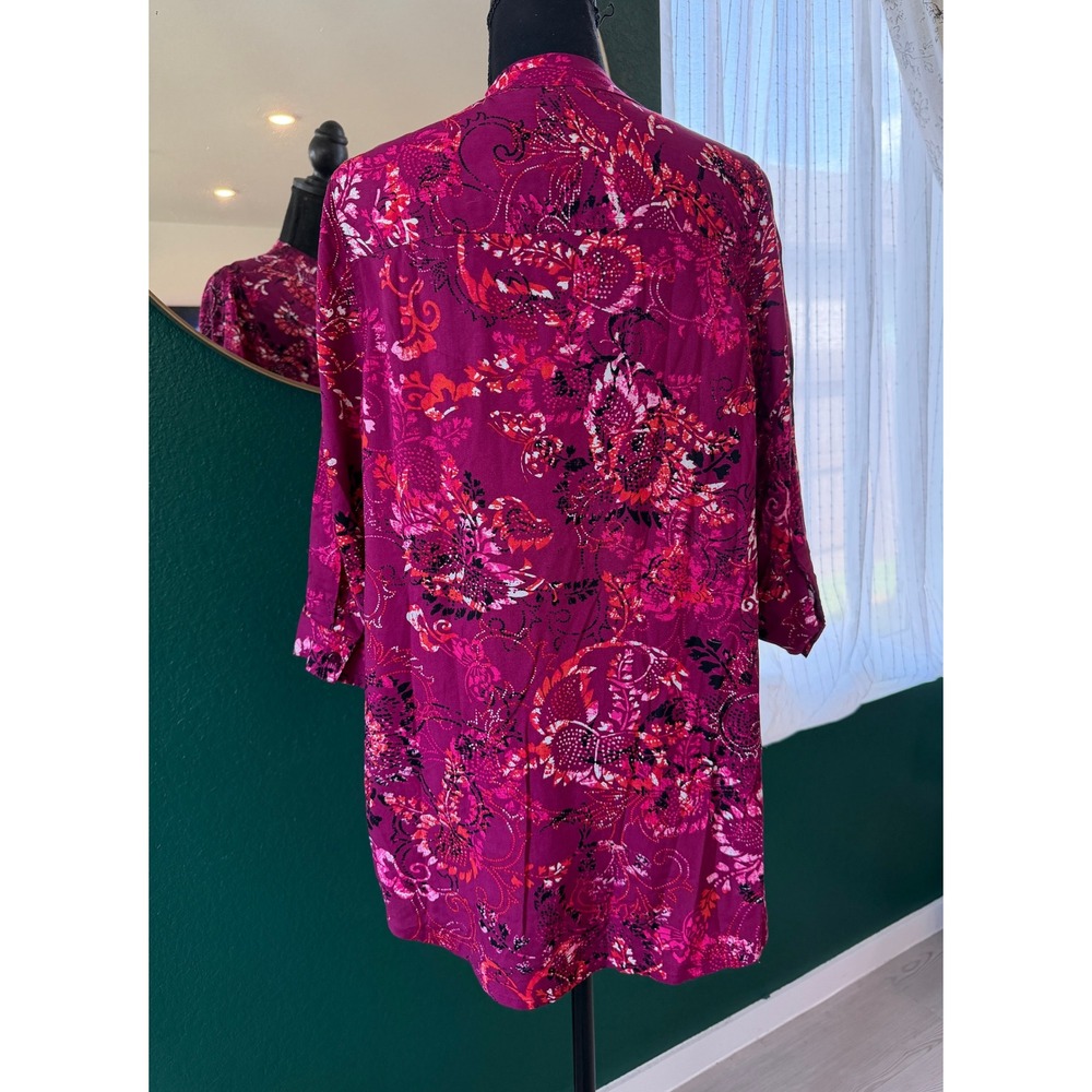 Woman Within Magenta Pink Floral Paisley Tunic Top Popover Shirt Size 12 S New - Picture 3 of 8
